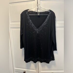 INC International Concepts Women Sequined And Bead V-Neck Top Size Women’s 2X